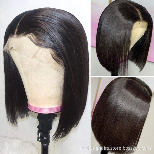 Cheap human frontal wigs straight remy hair wig natural hair peruvian short bob wigs lace front virgin human hair